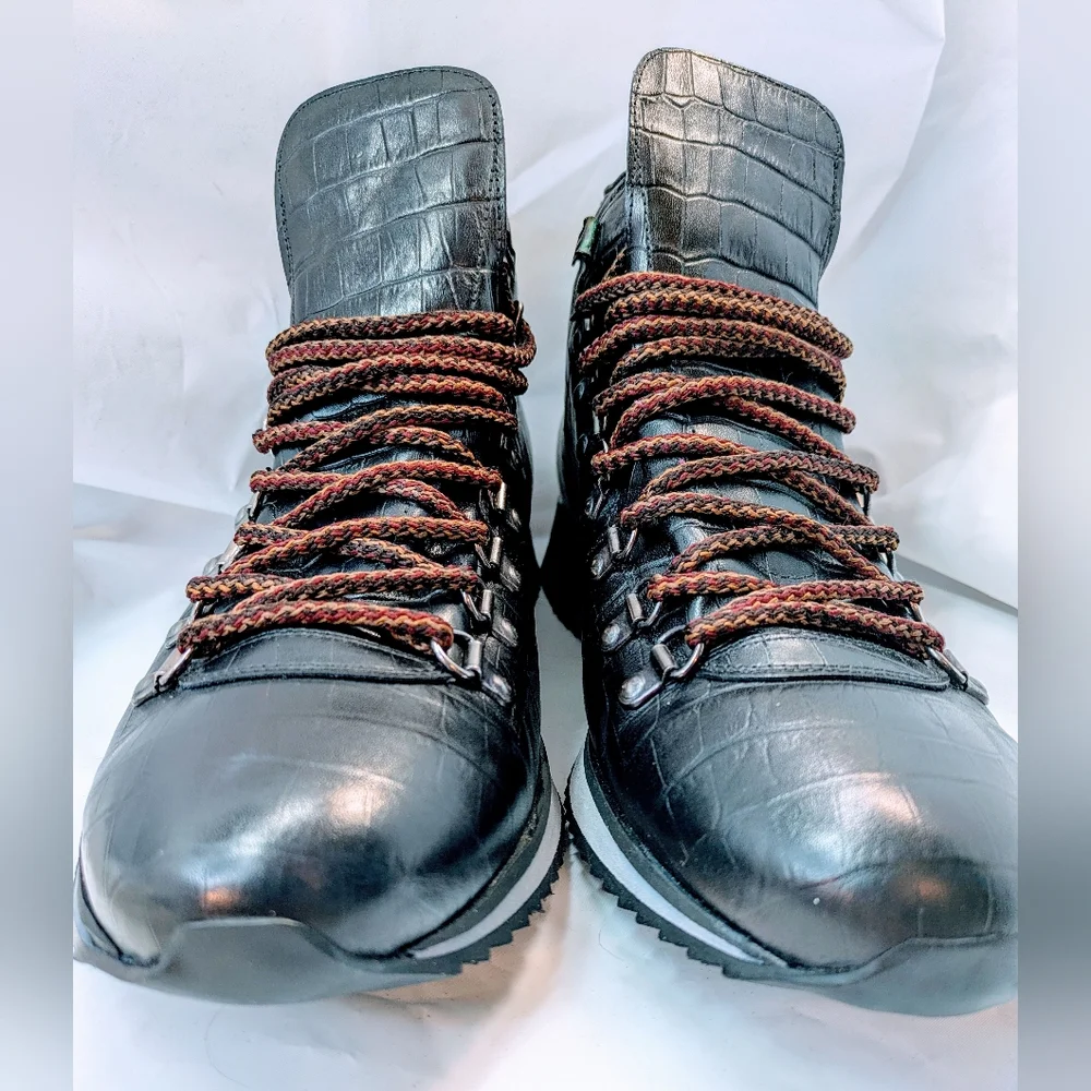 PRADA NEW Men's Black‎ Crocodile Pattern Hiking Boots, Size 43